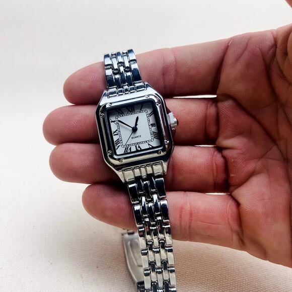 Retro White Square Face Quartz Watch Unisex Stainless Steel 8.5" New - Picture 16 of 16